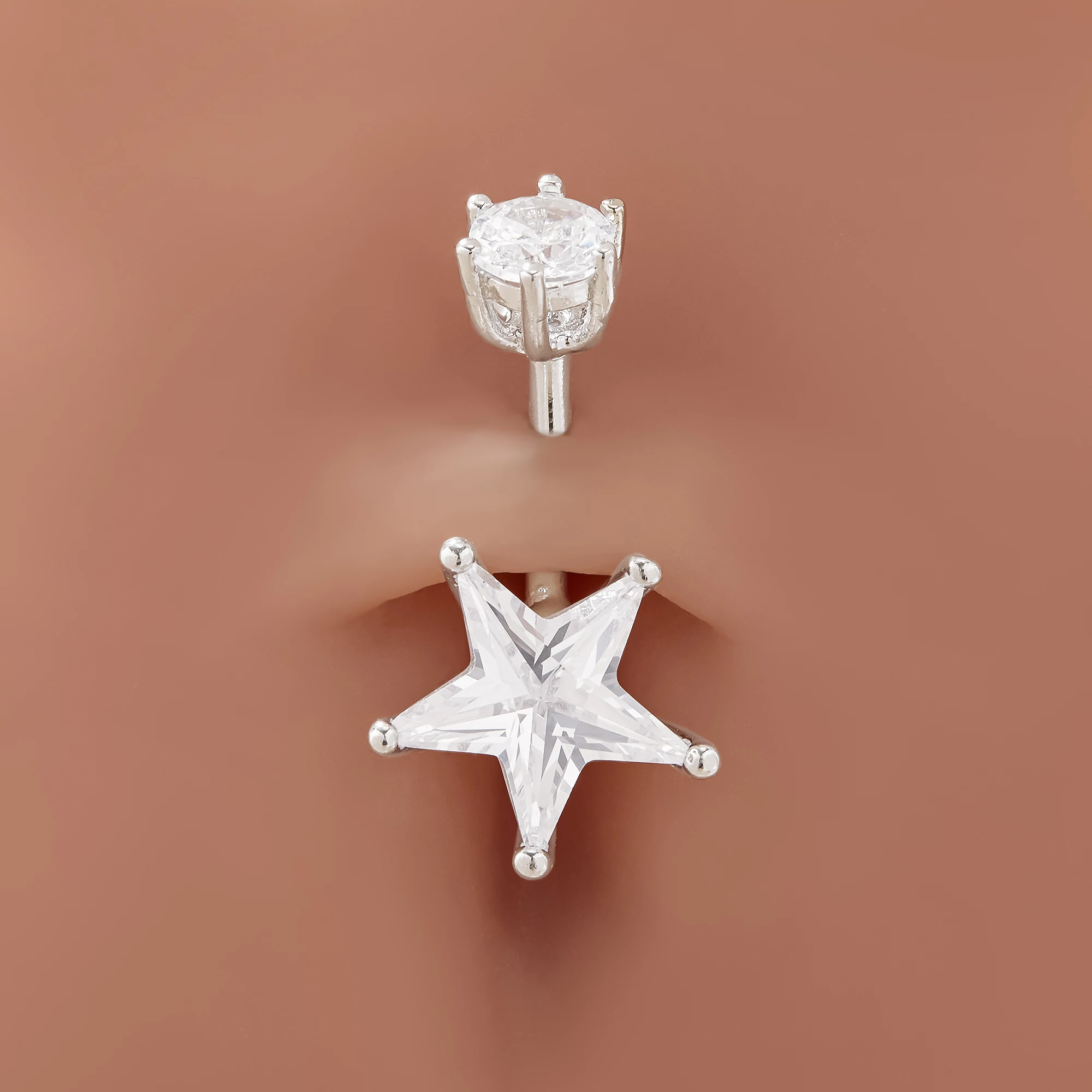 Minmalist Star CZ Stone Solid 925 Sterling Silver Belly Button Ring Belly Piercing Navel Bar Curved Barbell Navel Ring 6790022