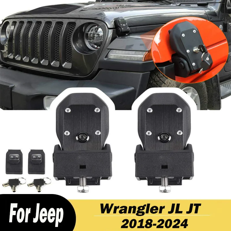 For Jeep Wrangler JL JT 2018-2024 One Pair Black Latch Locking Hood Catch Latches Kit Car Accessories