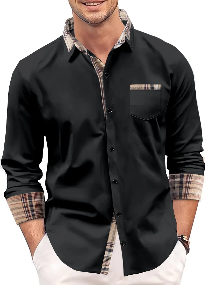 2024 New Summer Fashion Men\'s Color Matching Business Slim Casual Long-Sleeved Shirt