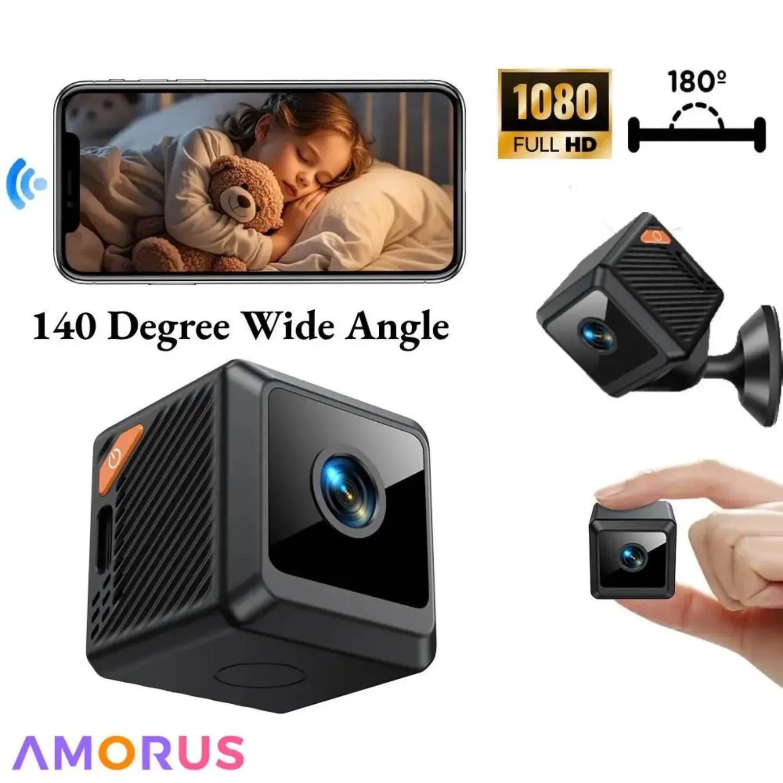 كاميرا ميني اتش دي 4K 140 °   زاوية واسعة واي فاي مراقبة لاسلكية حماية الأمن مراقبة عن بعد كاميرات الفيديو المراقبة بالفيديو