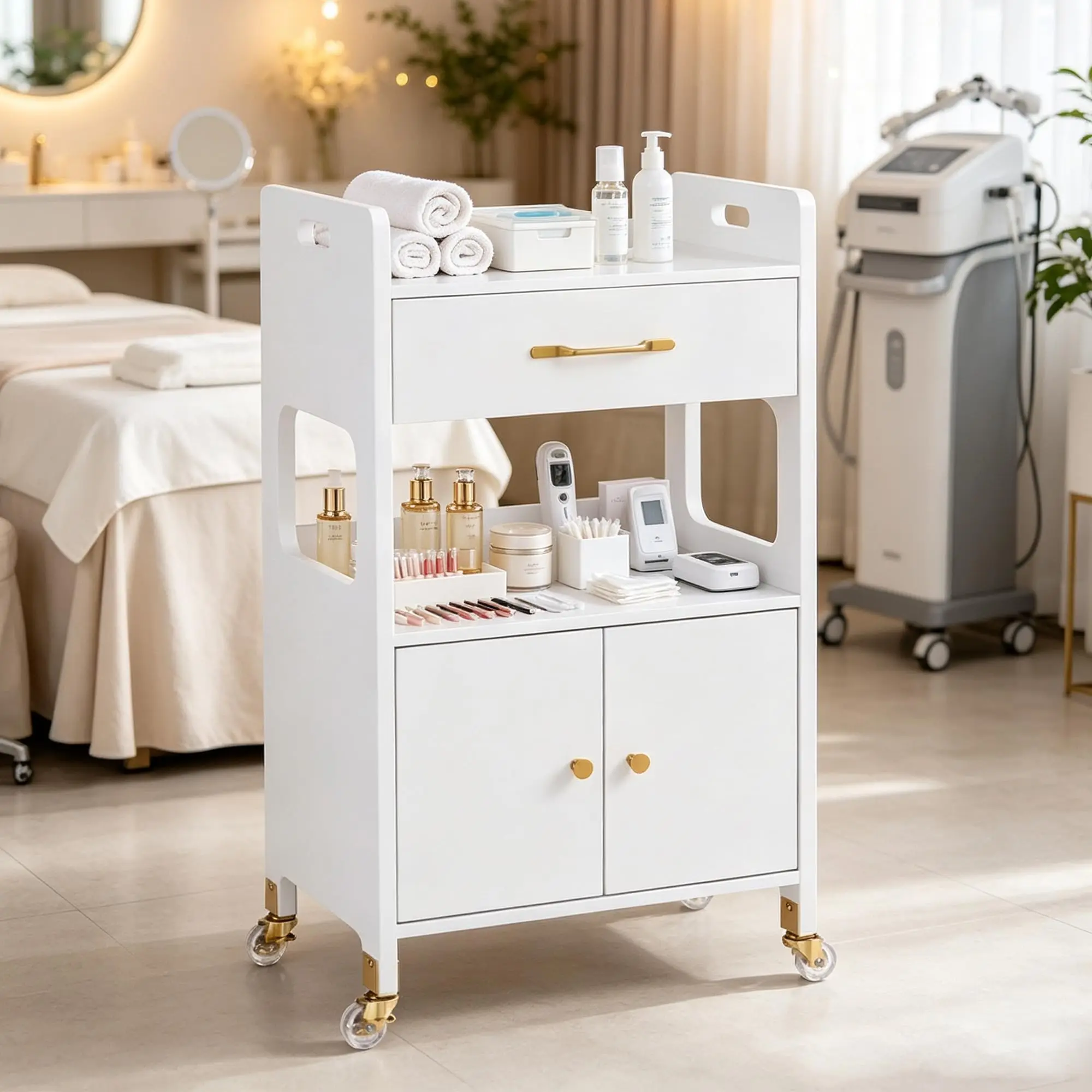 Salon Trolley Cart with Magnetic Cabinet, Locking Wheels 2494