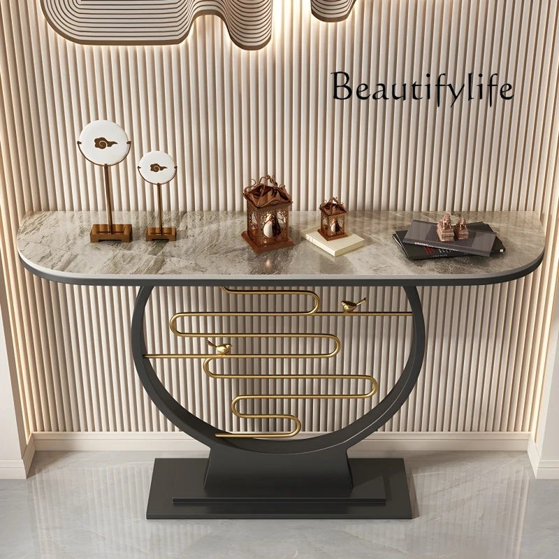 

New Chinese style postmodern light luxury rock slab entrance table decorative strip case ornament entry wall view table