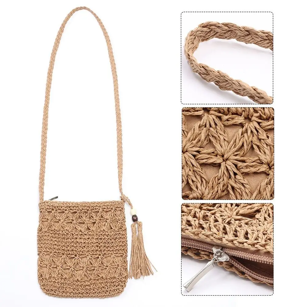 Small Straw Beach Bag for Women Summer Woven Straw Purse Cute Shoulder Bag Women\'s Mini Crossbody Handbags