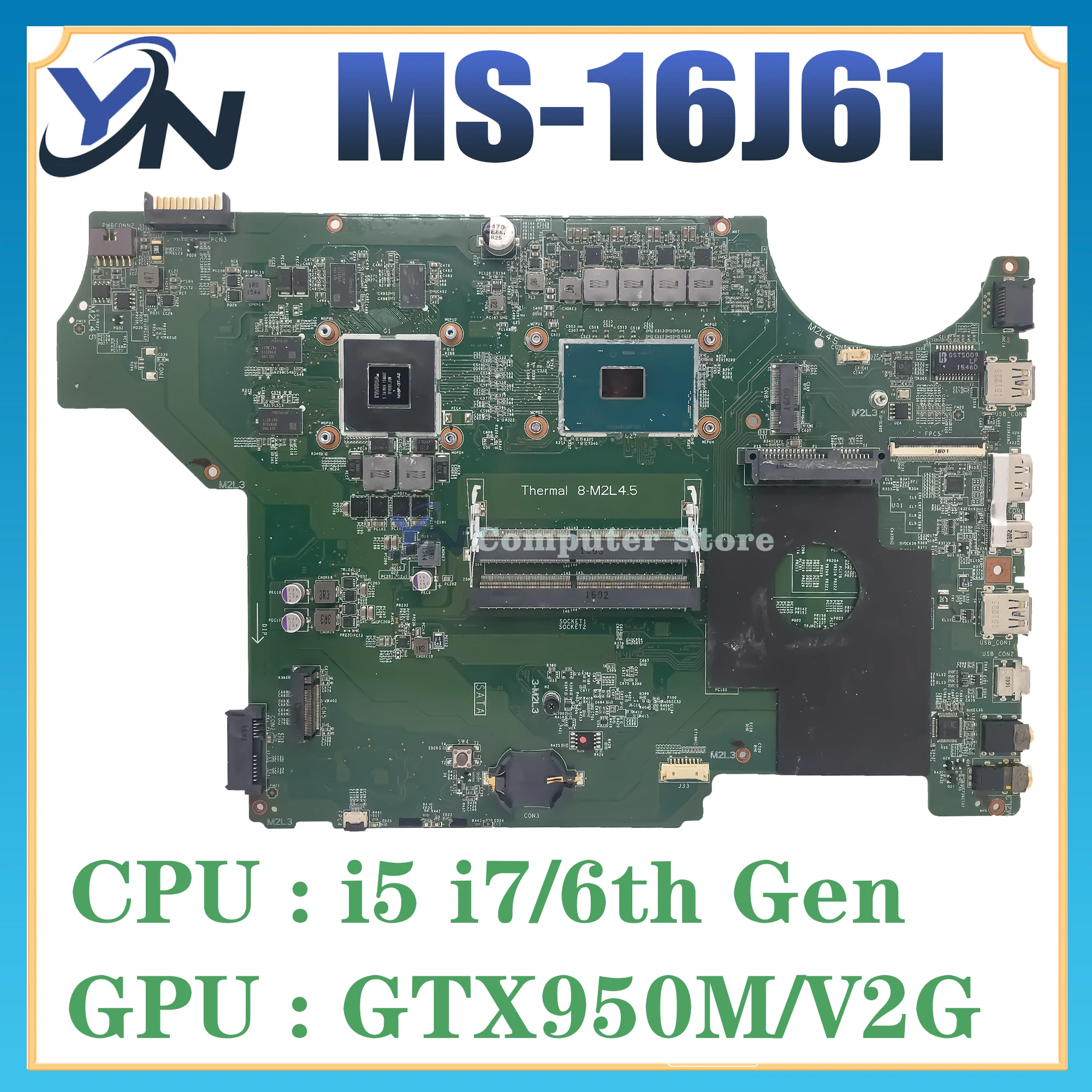 

Mainboard For MSI MS-16J61 MS-16J6 Laptop Motherboard i5 i7 6th Gen GTX950M/V2G DDR4 100% TEST OK