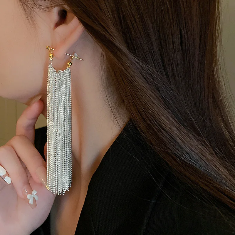 Women's Elegant Long Tassel Earrings, Unique Design