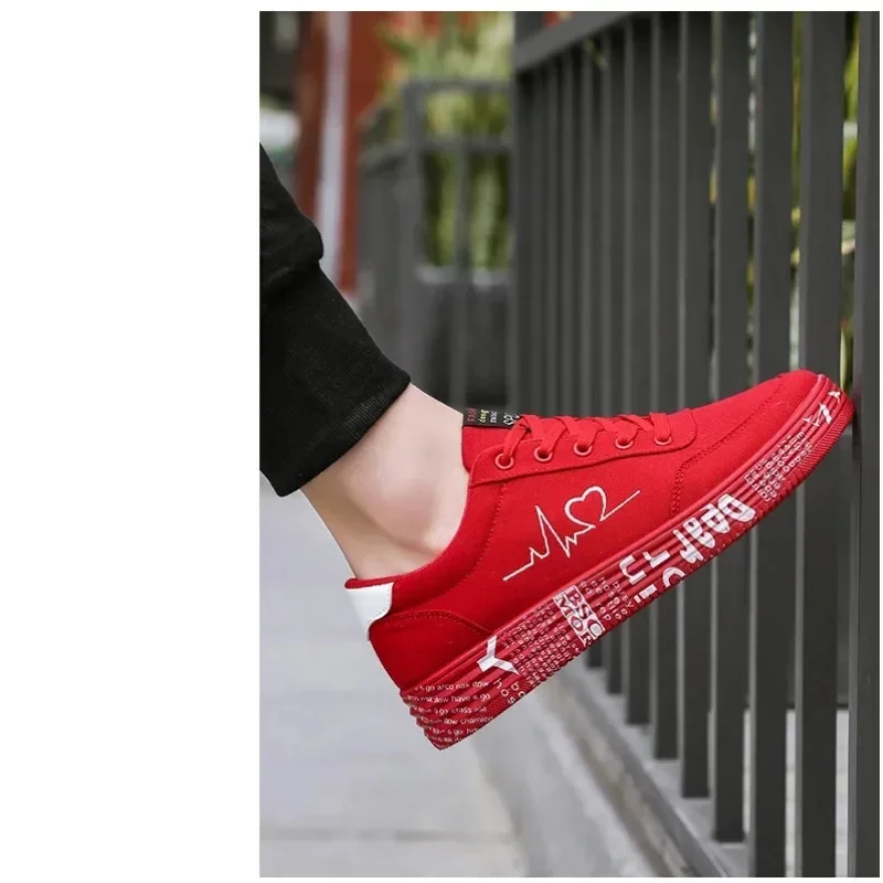 2024 New Fashion Autumn Women Platform Vulcanized Shoes Ladies Lace-up Casual Canvas Male Sneakers Couples Graffiti Flat 44