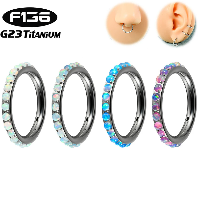 

1PC G23 Titanium Nose Ring Piercing Jewelry 16G Clicker Cartilage Earring Nose Septum Hoop Opal Hinged Segment Helix Daith Conch