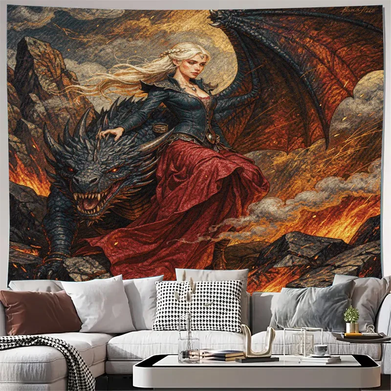 Tapisserie murale Epic Fantasy Dragon Rider, décoration murale pour la maison, impression artistique de mythologie gothique, peinture murale de monstre pour chambre à coucher, salon