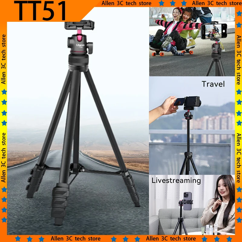 Ulanzi TT51 Portable Tripod Aluminium Alloy Universal Phone Camera Stand with 360 Rotation Ballhead Custom Phone Clamp