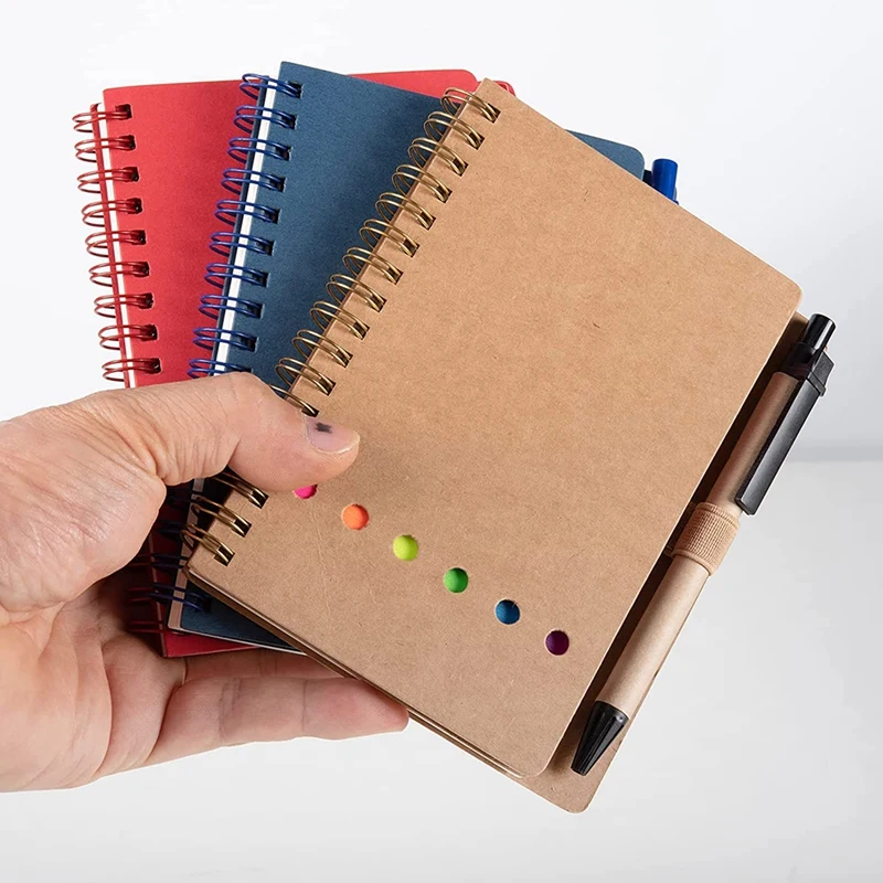 3 Packs Spiral Notebook Steno Pads Lined Notepad With Pen In Holder, Sticky Notes, Page Marker Colored Index Tabs Flags