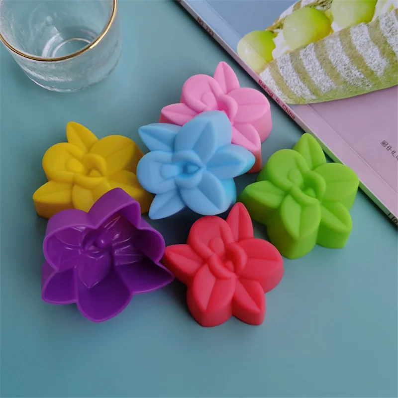 10pcs/lot 5cm Various Flower Designs Silicone Cake Mold Chocolate Pudding Ice Mould Cupcake Baking Tools DIY Mini Soap Molds