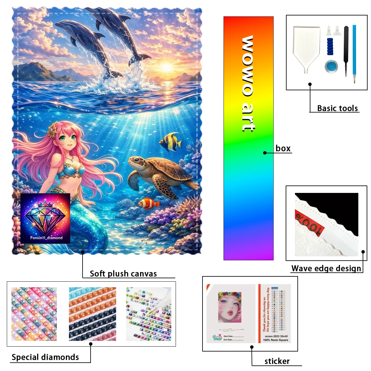 【Fonsin11- diamond】Mermaid and dolphin 100% resin FD+ab+yg Diamond Stamping Kit Perfect Masterpiece worth Buying