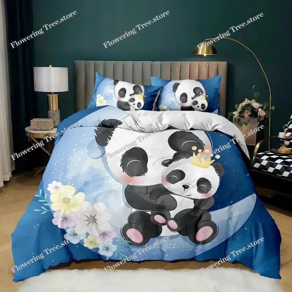 Panda Duvet Cover Cute Animal Bedding Set for Kids Boys Girl Cartoon Giant Panda Polyester Comforter Cover Bear Printed Wildlife