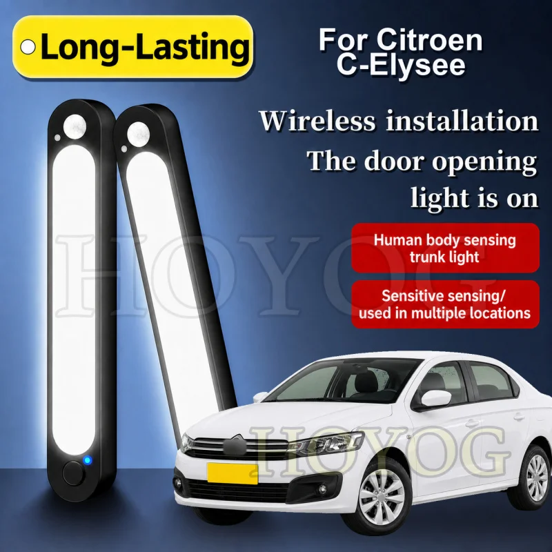 For Citroen C-Elysee 2002-2023 Car Trunk Light LED Lamp Motion Sensor Type C Charging Boot Cargo Light Sedan Interior Cabin