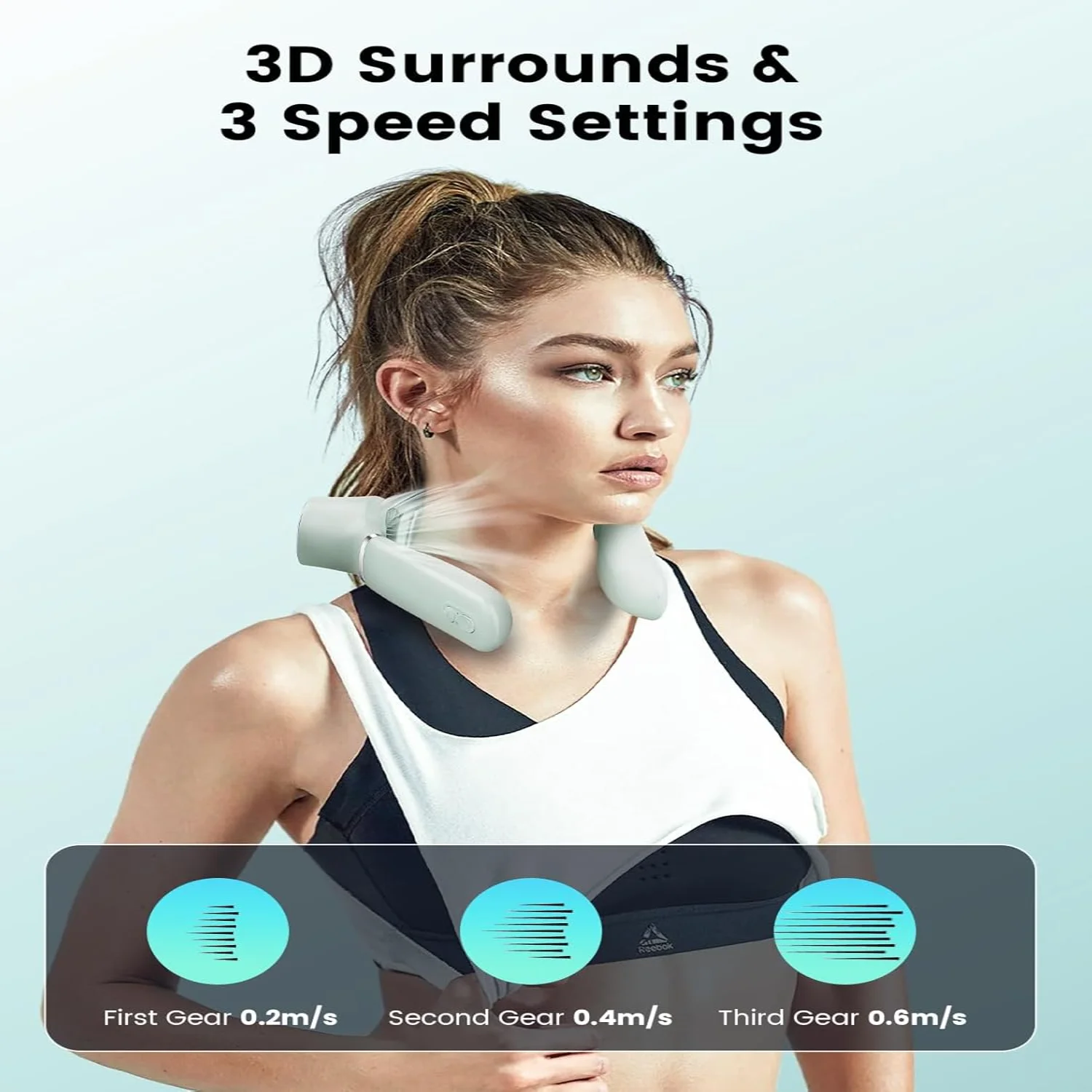 พัดลมแอร์คอ, พัดลมคล้องคอแบบพกพาพร้อมชิปทําความเย็น, °   พัดลมคล้องคอระบายความร้อน 4000mAh Personal H