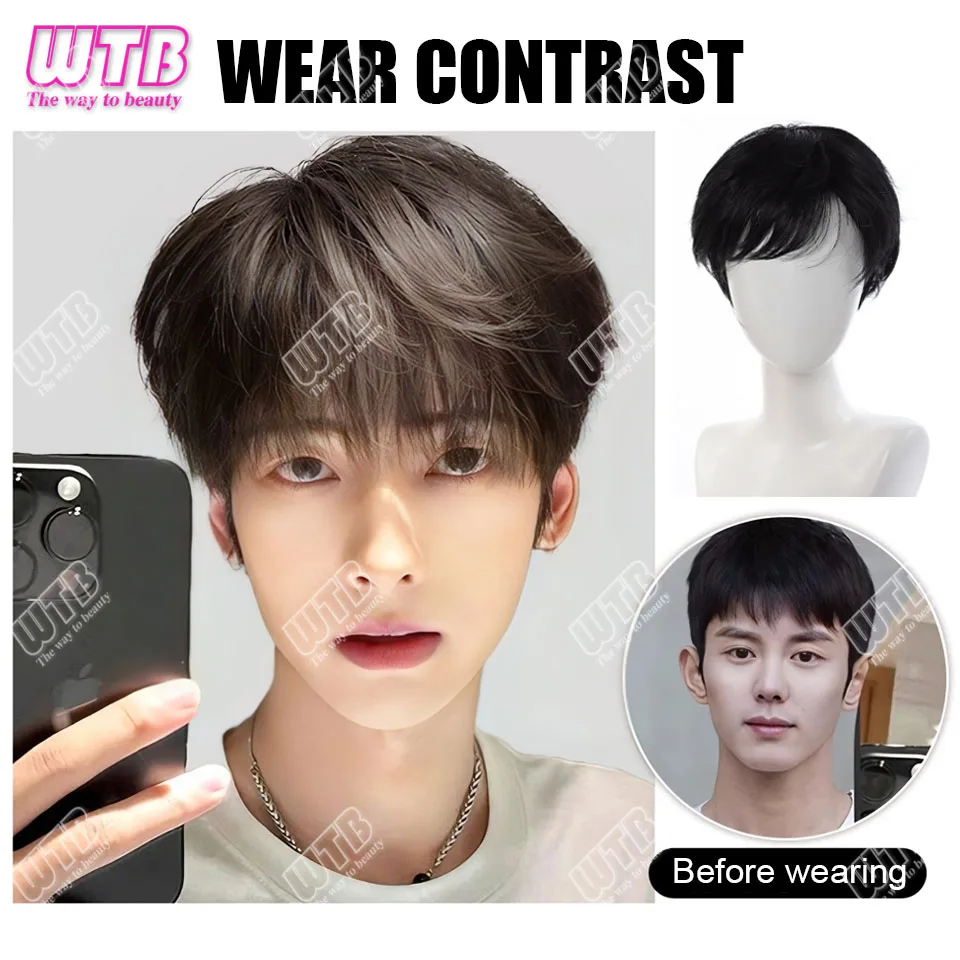 Natural Breathable Hair Extensions Synthetic Fashion Handsome Male Wigs Head Cover Short Straight Wig Hair Hat for Men