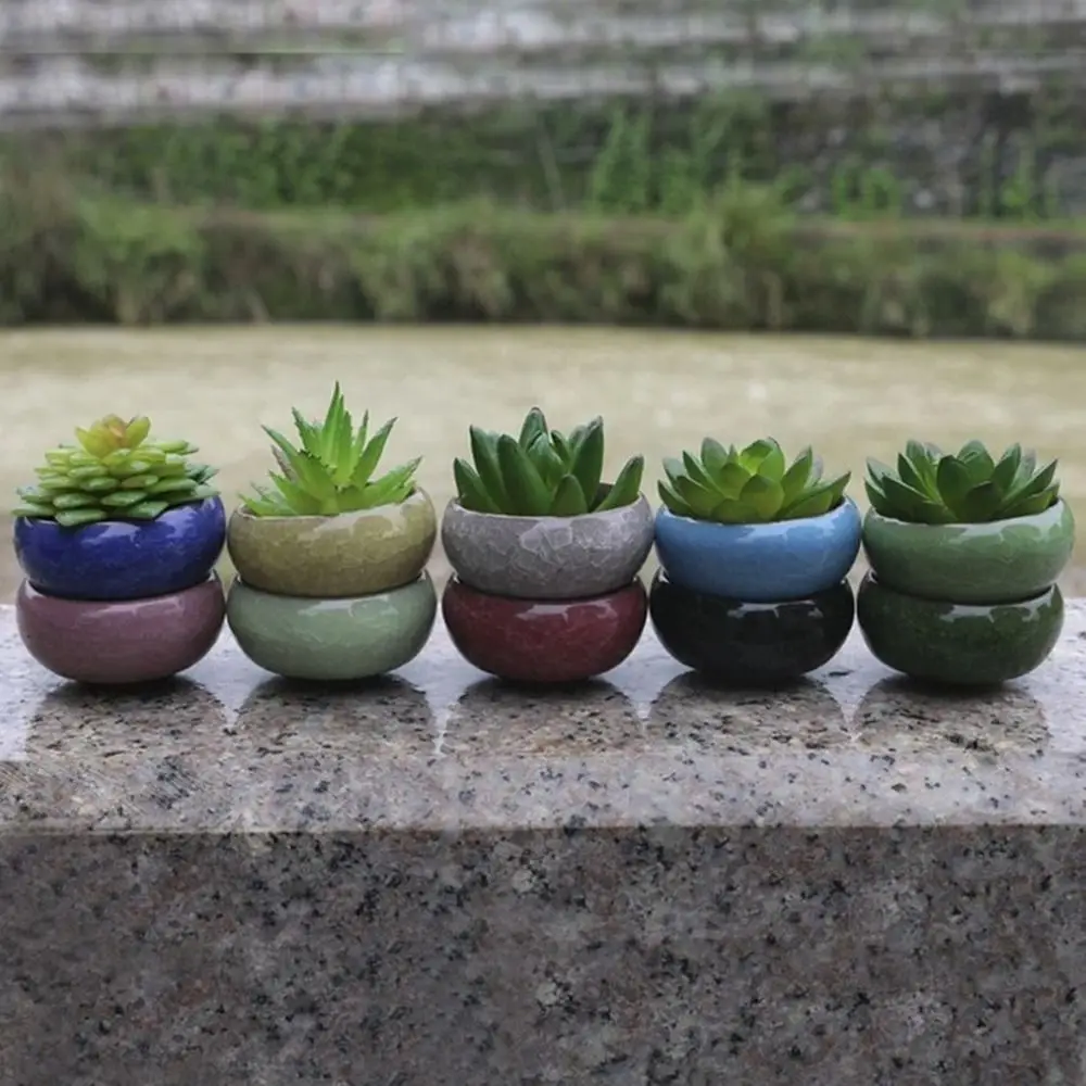 Breathable Ice-Crack Glaze Ceramic Flowerpots Thickened Cute Succulent Flowerpot Perforated Mini Plants Planter Office