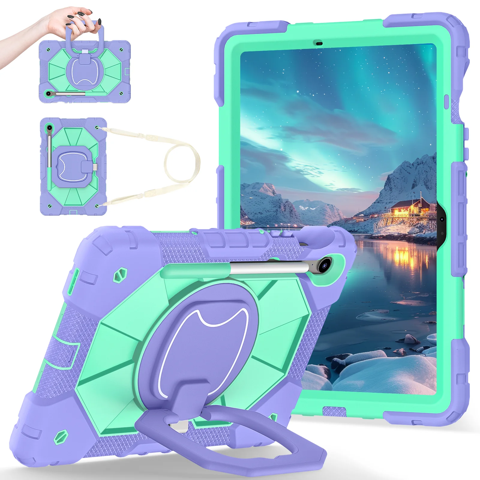 

Универсальный чехол с вращающейся подставкой для Galaxy Tab S10 Lite S9 FE SM-400 X406 X520 X526B X510 X516B X710 X716B сверхмощная крышка с ручкой