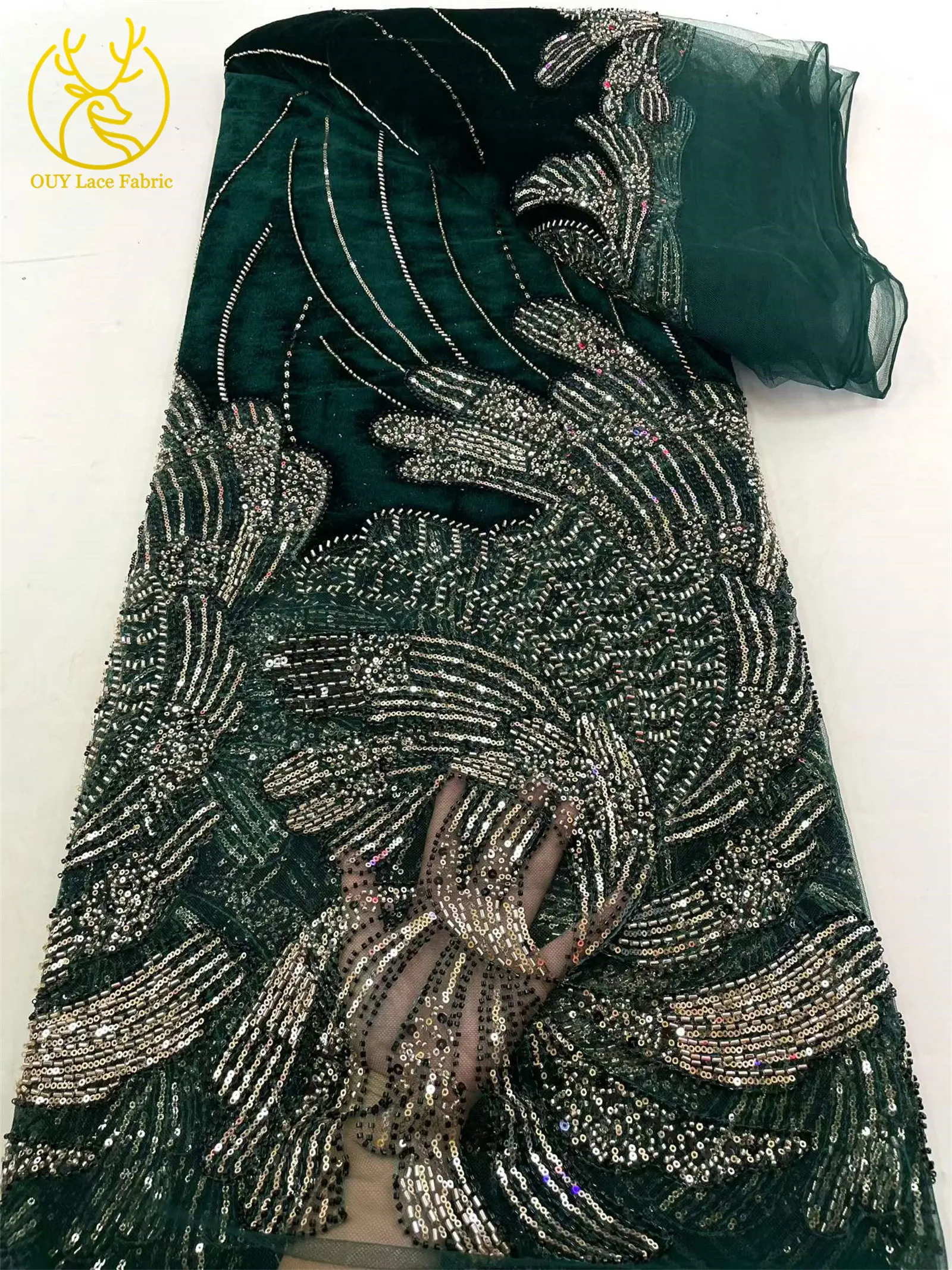 Neuer Stil Französischer Lila Samt-Stickerei-Pailletten-Spitzenstoff Hochwertige Nigerianische Afrikanische Perlen-Tüllspitze für Partykleider und Näharbeiten – Detail 6