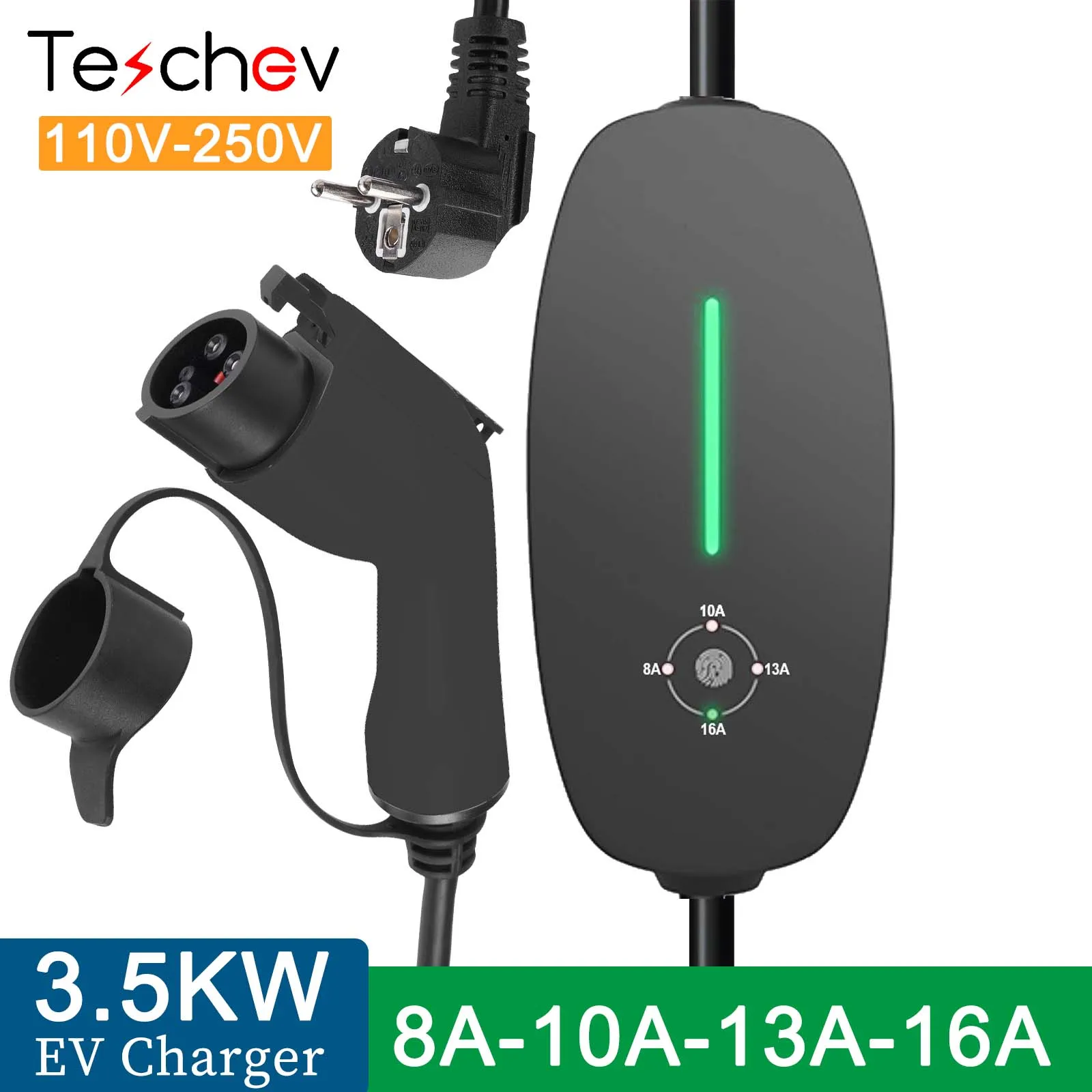 

Teschev 3.5KW Type1 SAE J1772 Portable EV Charger 16A Type2 IEC62196 Electric Car Charger GB/T EVSE Fast Charging Cable