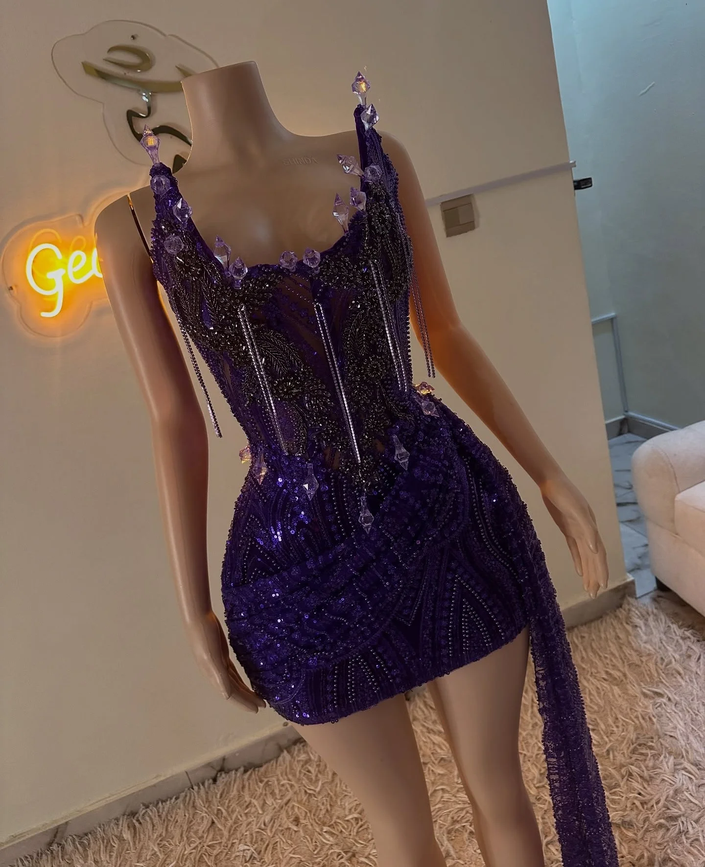 

Strapless Purple Birthday Prom Dresses Luxury Black Girls 2026 Beaded Rhinestones Homecoming Dress Mini Cocktail Gown Customized
