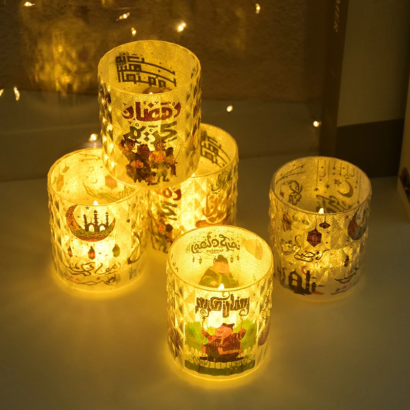 Eid Mubarak LED Candle Cup with Lights Ramadan Home Decoration Table Night Lamp Eid Al Adha Gifts Islamic Muslim Party Supplies