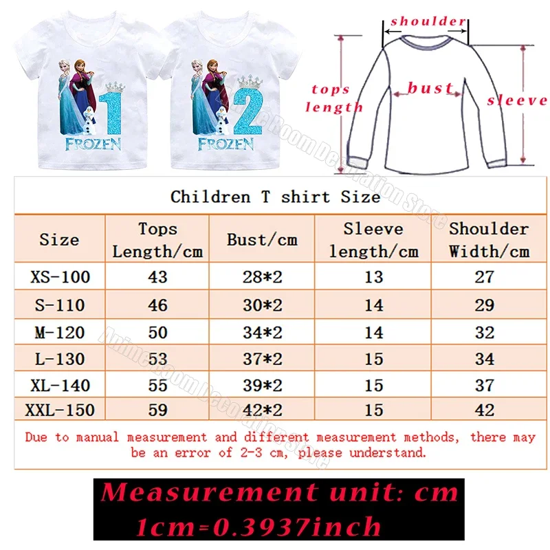 Disney Frozen Princess T-shirt for Girl Birthday Number Tee Anna Elsa Cartoon Cotton Tops Baby Shower Favors Summer Clothes Gift