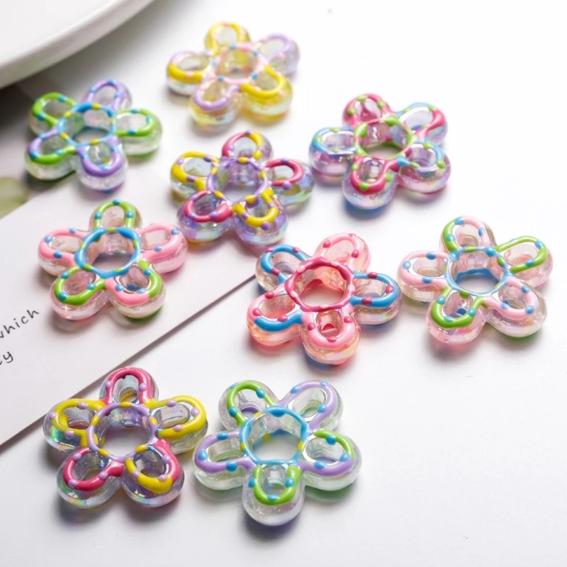 50Pcs/lot Colorful Graffiti Flower Beads with Hole Acrylic Loose Spacer Bead for DIY Bracelet Necklace Earring Jewelry Making