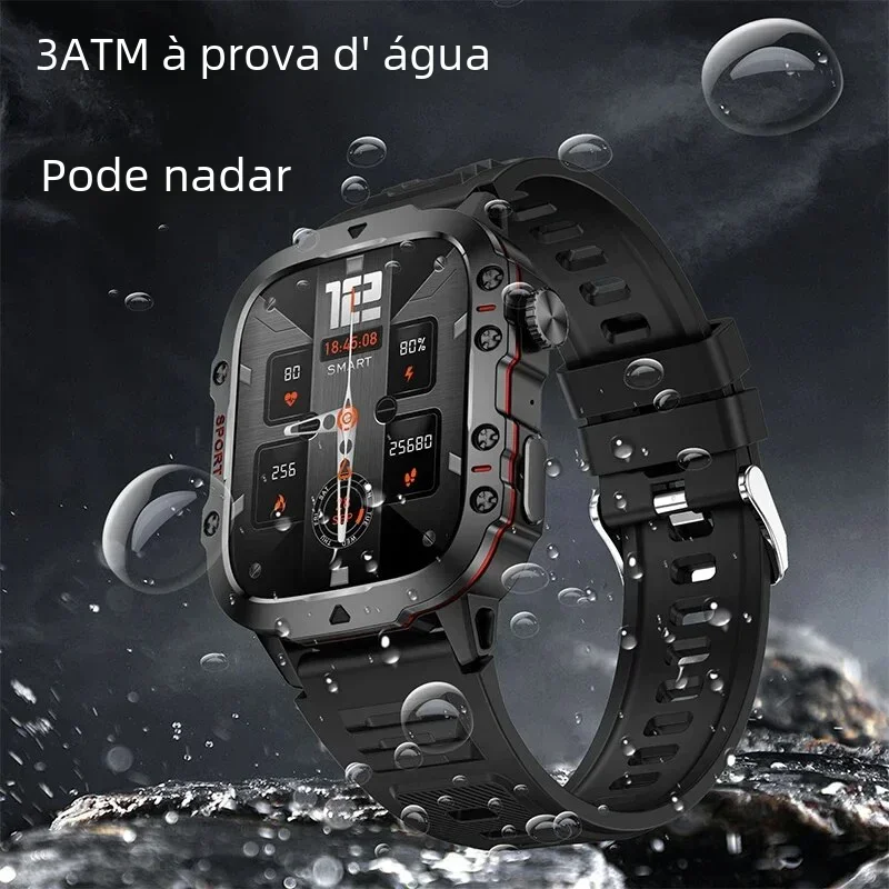 Outoor-reloj inteligente militar para hombre, pulsera deportiva resistente al agua IP68, 5ATM, Monitor de salud, llamadas BT de 2024 pulgadas, para Android e IOS, novedad de 1,96