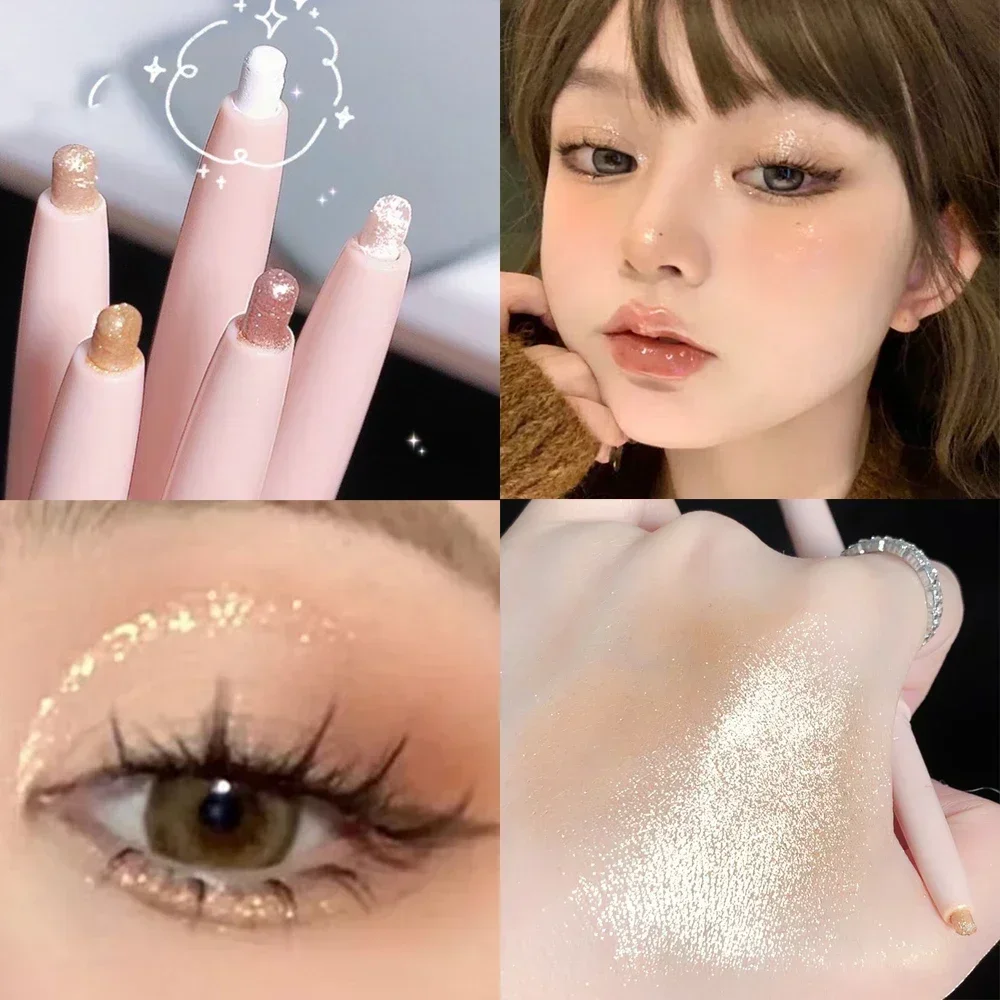 Lápis impermeável Lantejoula Sombra, Diamond Glitter Highlighter Stick, Caneta Delineador Pearl White Silkworm, Cosméticos de Maquiagem Coreanos