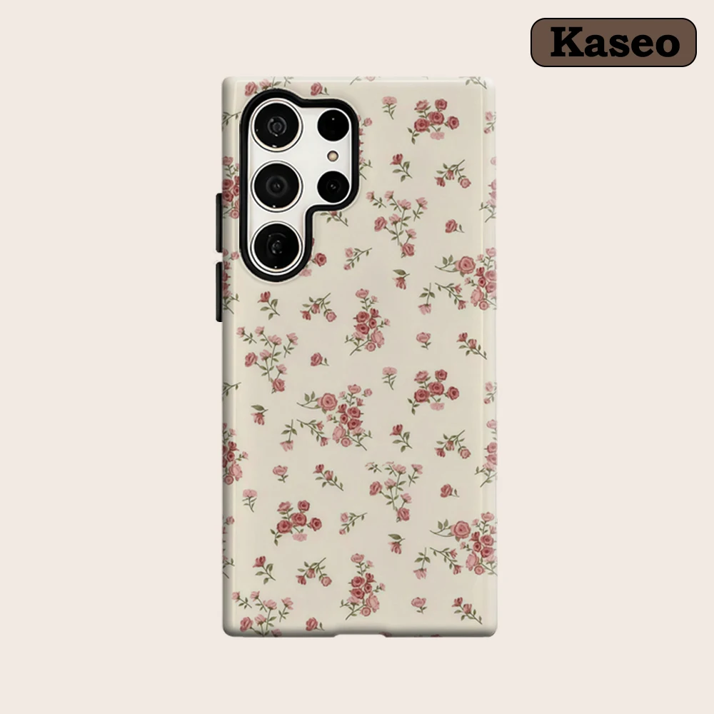 Vintage Ditsy Rose Blooms Phone Case for Samsung Galaxy S25 Ultra S24 S23 Ultra Plus Glossy Double-layer Back Cover