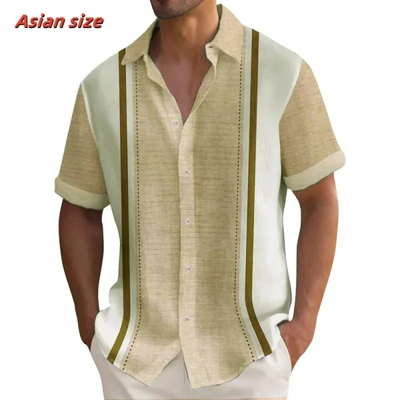 

Men's Short Sleeve Casual Beach Shirt Comfortable Contesting Color Stripe Pattern Polyester 100% Fashionable Clothing Digital