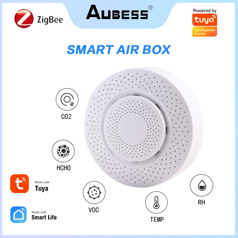 Tuya Zigbee 3.0 Air Quality Sensor Monitor Smart Air Box Co2 Meter Carbon Dioxide Formaldehyde VOC Temperature Humidity Sensor