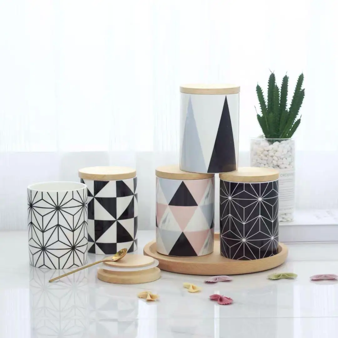 

Скандинавский геометрический керамический герметичный контейнер с крышкой для хранения кофейных зерен, чайных листьев, конфет, декоративный сосуд для дома