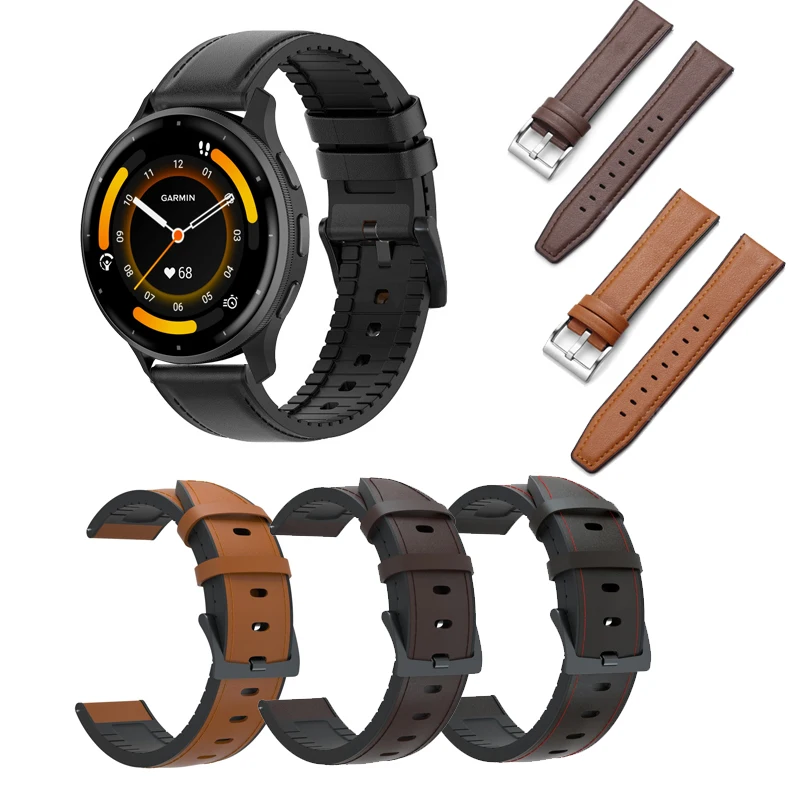

Кожаный и силиконовый ремешок 20 22 мм для Garmin Venu3 Venu2/Vivoactive 3 4 5 6/vivomove3 HR/Venu 2 3 Гибридный ремешок для часов Браслет