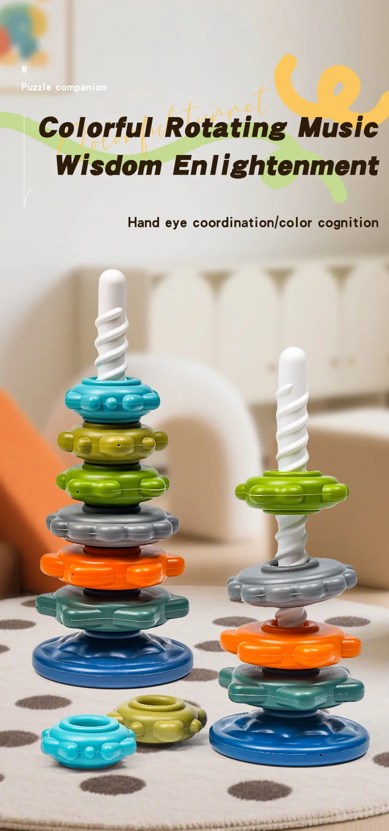 Rainbow Twist and Stack Bunte Nistringe 1-3 Jahre altes Baby und Kleinkind Twist Tower Früherziehung Lernspielzeug, Kinder – Detail 1