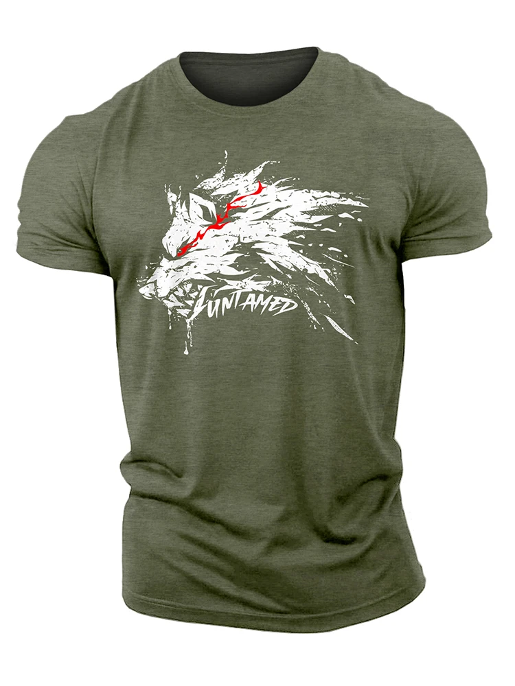 3D Printing Untamed Wolf Red Eyes Drip Gym T-Shirt High Quality Cotton Casual Men Short Sleeves Top Muscle Man Tough Guy T-Shirt