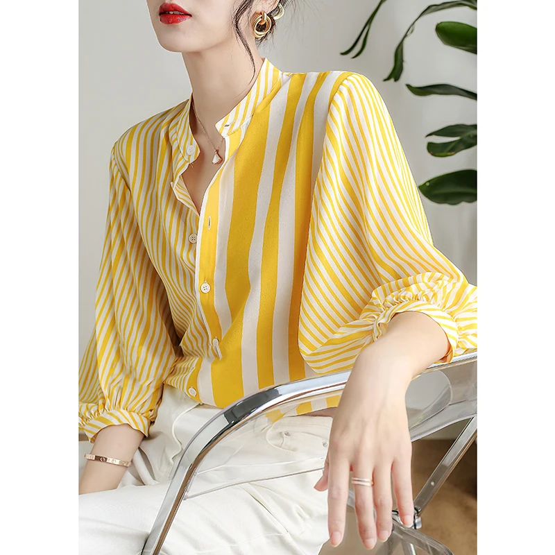 

Топ Ele Silk Stripe irt Seven Svel с биркой Bule в Корейском стиле, свободный крой, женский топ премиум-класса