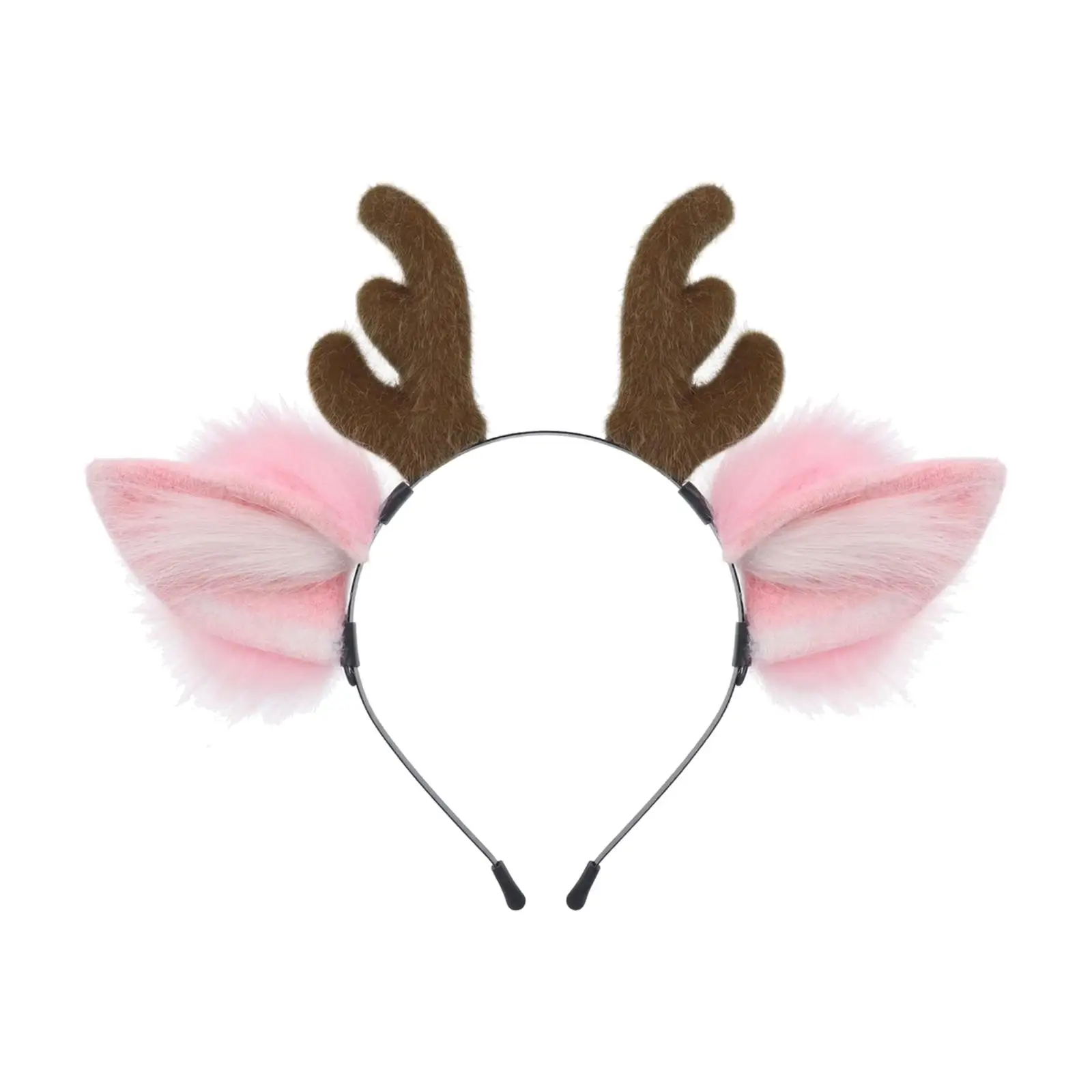 Plush Deer Antler Headband for Kids Girls Women Woodland Cosplay Costume Party Accessory with Removable Horns and Furry Ears