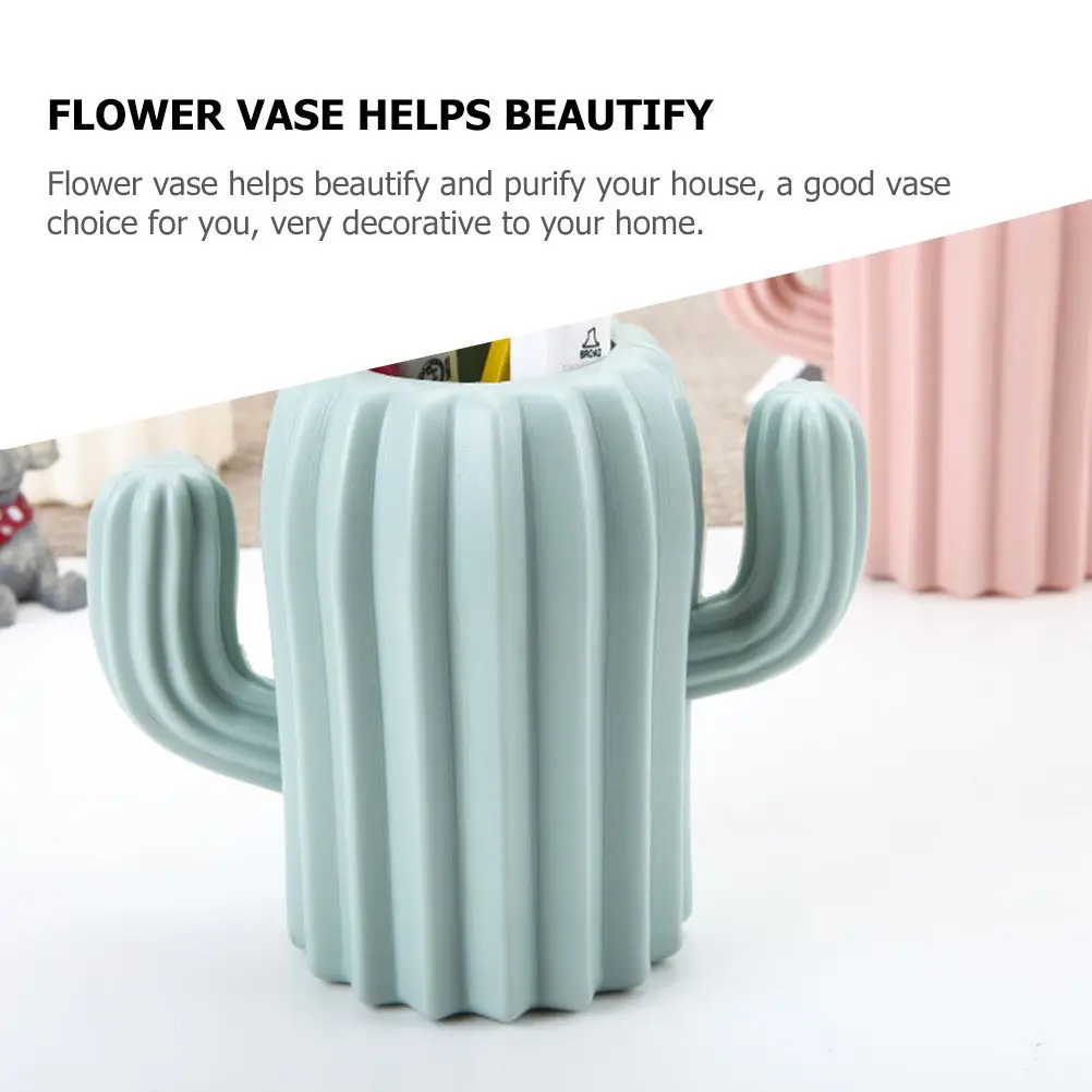 3Pcs Cactus Shaped Vase Pen Holder Desktop Flower Vase Small Dried Flower Container Creative Home Decoration for Study Bedroom