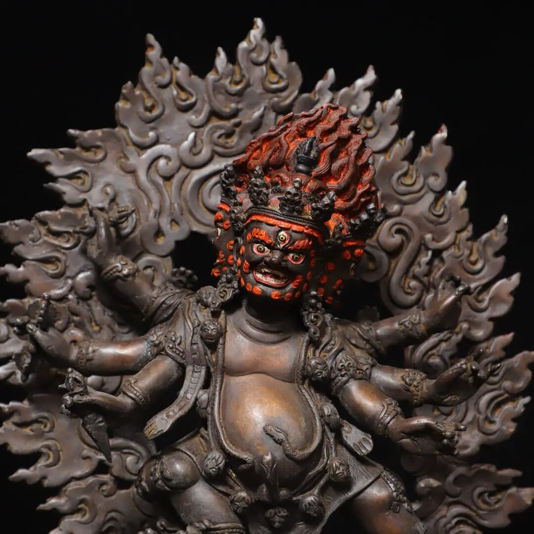 Handmade Old Brass Gold Gilded Six Armed Vajrapani Statue Home Office Desk Altar Decor