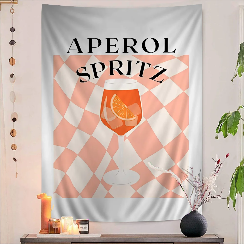 Cartoon Fruit Juice Aperol Spritz Colorful Tapestry Wall Hanging Cheap Hippie Wall Hanging Bohemian Wall Tapestries Mandala