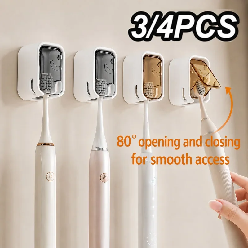 3/4PCS Adhesive Wall Mounted Toothbrush Holder Independent Slot Removable Washable Dustproof Home Bathroom Storage Organizer