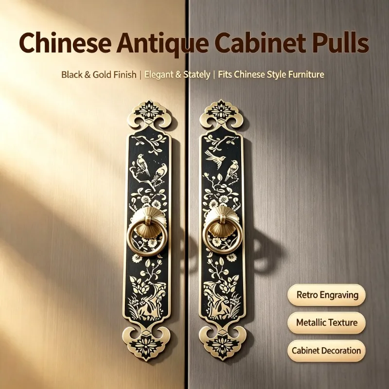 Antique Brass Cabinet Handles Carved Floral Drawer Pulls Vintage Dresser Knobs for Furniture Restoration and Farmhouse Decor