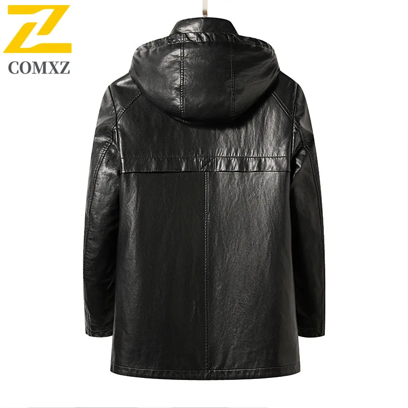 COMXZ Men Winter Jacket Leather Mid-Length Business Meeting Luxury Design Travel Padded Jacket Office Commute Warm Padding Coat