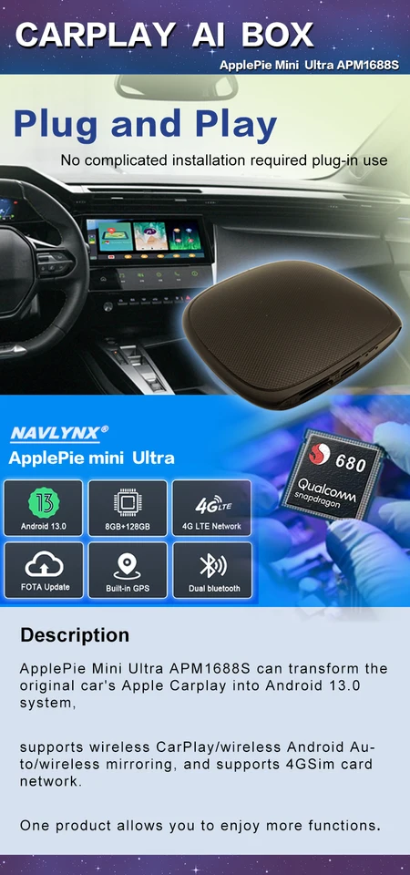 NAVLYNX ApplePie Ultra 3.0 Carplay Ai ボックス プラグアンドプレイ