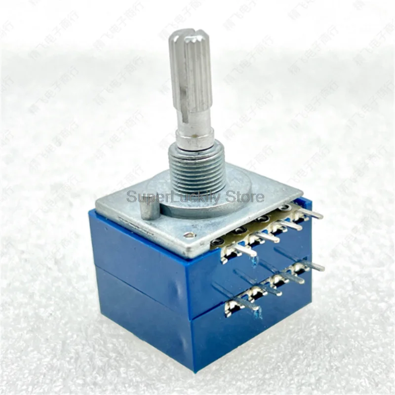 1pc RH2702 Resistance Stepping Dual-unit Channel Audio  Volume Control Potentiometer A50Kx2 A100Kx2 A250Kx2 8Pins 25mm Plum Axis