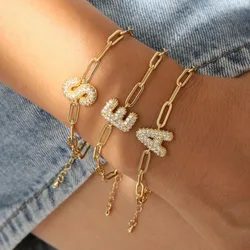 3D Bubble Initial Letter Bracelet Personalise Letters Balloon Adjustable Bracelet Custom Name Minimalist Dainty Jewelry For Her