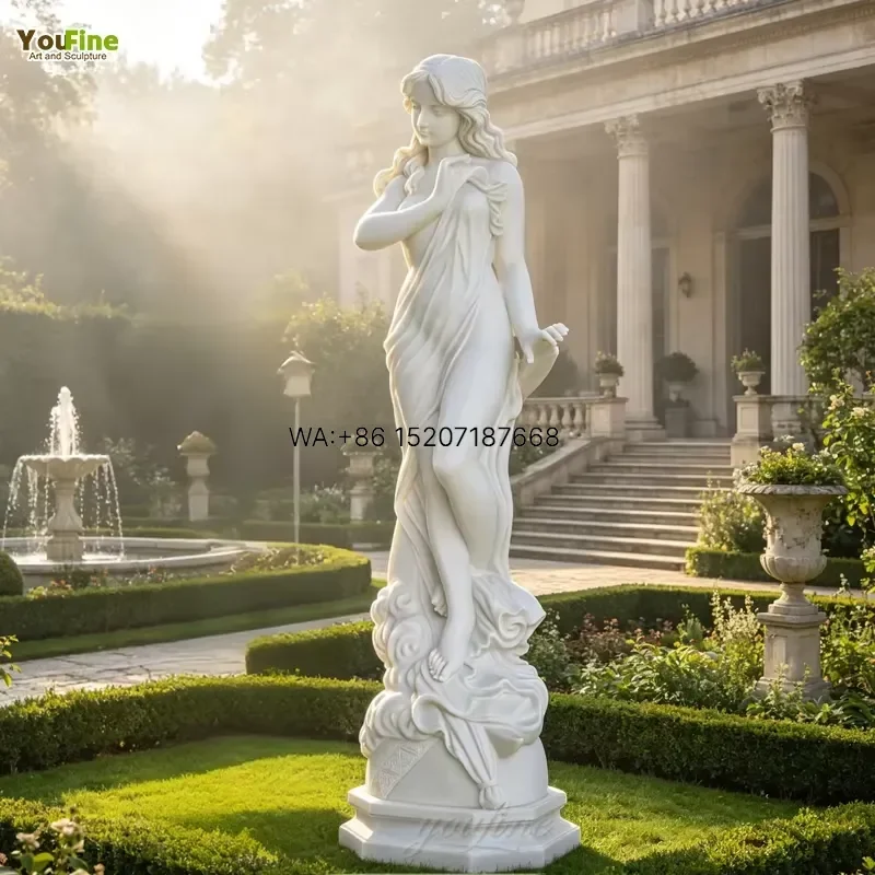 Wmwmnu for White Marble Woman Statue Hand Carved Life Size Garden Sculpture Classical Lady Figure Outdoor Villa Patio Lawn