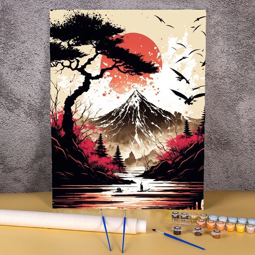 DIY Paint By Numbers For Adults Acrylic Retro Japan Picture Art Japanese Landscape Painting By Numbers Wall Decor Unique Gift